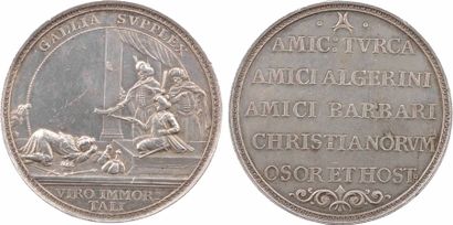 null Louis XIV, médaille satirique hollandaise sur la Paix d'Alger de 1684, frappe...