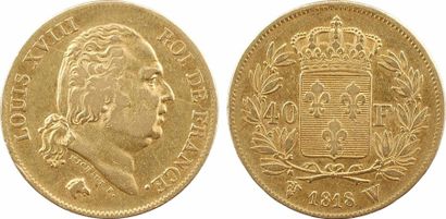 null Louis XVIII, 40 francs, 1818 Lille - TB+ - - Or - 26,0 mm - 12,80 g - 6 h- -...