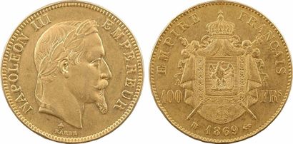null Second Empire, 100 francs tête laurée, 1869 Strasbourg - TTB - - Or - 35,0 mm...
