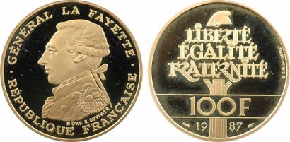 null Ve République, 100 francs Lafayette en or, 1987 Pessac - FDC - - Or - 31,0 mm...