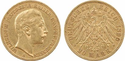 null Allemagne, Prusse (royaume de), Guillaume II, 20 mark, 1890 Berlin - SUP - -...