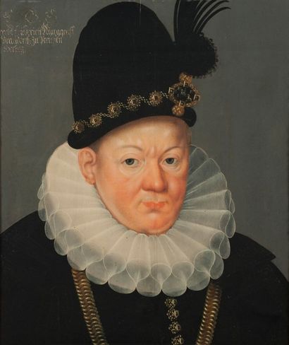 null Ecole ALLEMANDE du XVIIe siècle Portrait d’homme au chapeau Panneau parqueté....
