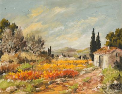 Félix TISOT (1909-1979) Paysage provençal - Huile sur toile, signée en bas à droite...