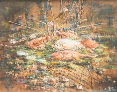 Félix TISOT (1909-1979) Délices de la mer - Huile sur toile, signée en bas à droite...