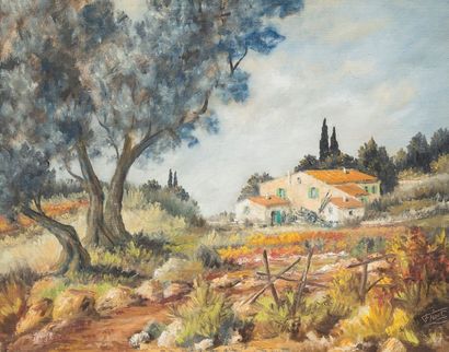 Félix TISOT (1909-1979) Maison en Provence - Huile sur toile, signée en bas à droite...