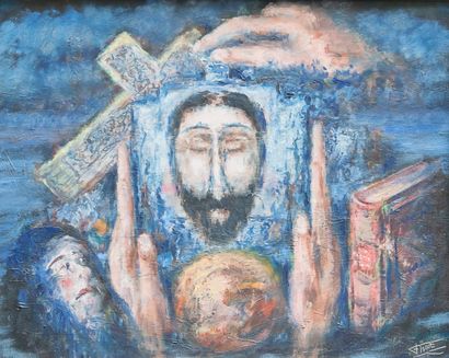 Félix TISOT (1909-1979) Christ - Huile sur toile, signée en bas à droite - 65x83...