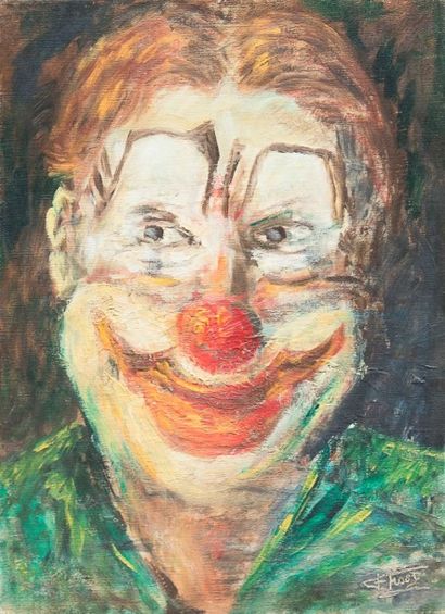 Félix TISOT (1909-1979) Clown - Huile sur toile, signée en bas à droite - 46x33 cm...