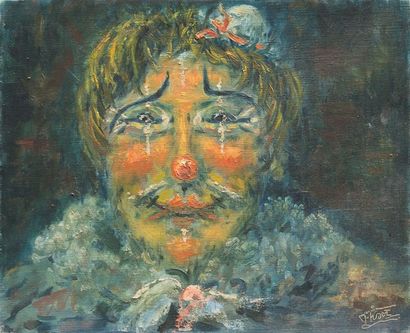 Félix TISOT (1909-1979) Clown pensif - Huile sur toile, signée en bas à droite -...