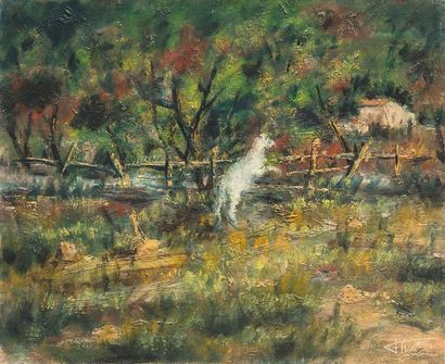Félix TISOT (1909-1979) La petite chèvre de M. Seguin - Huile sur toile, signée en...