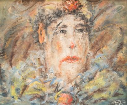 Félix TISOT (1909-1979) Le klown triste - Huile sur toile, signée en bas à droite...