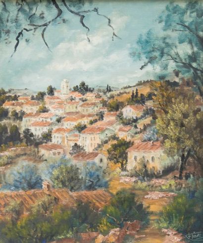Félix TISOT (1909-1979) Le village provençal - Huile sur toile, signée en bas à droite...