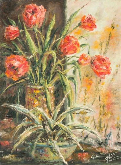 Félix TISOT (1909-1979) Bouquet de fleurs - Huile sur toile, signée en bas à droite...