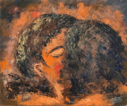 Félix TISOT (1909-1979) Le baiser - Huile sur toile, signée en bas à droite - 46x55...