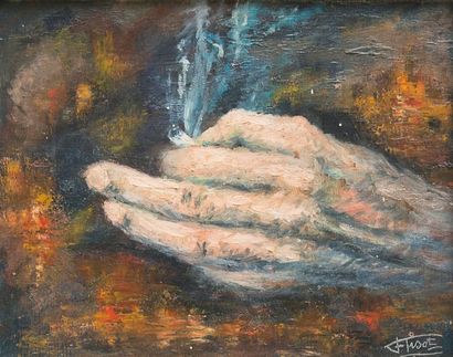 Félix TISOT (1909-1979) La main de mon père - Huile sur toile, signée en bas à droite...