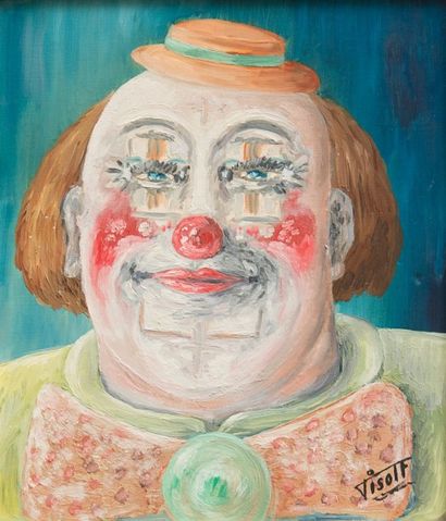 Félix TISOT (1909-1979) Clown - Huile sur toile, signée en bas à droite - 46x38 cm...