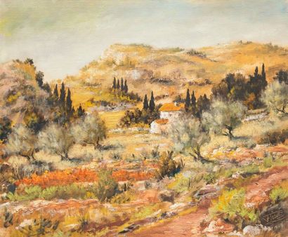 Félix TISOT (1909-1979) Paysage de provence - Huile sur toile, signée en bas à droite...