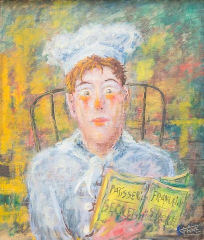 Félix TISOT (1909-1979) Le petit patissier - Huile sur toile, signée en bas à droite...