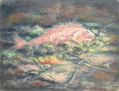 Félix TISOT (1909-1979) Nature morte au poisson - Huile sur toile, signée en bas...