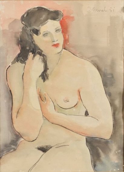 Jean AUREL (1907-1982) Nu de femme, aquarelle, 1951 signé en haut à droite. 51 x...