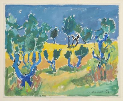 Jean AUREL (1907-1982) Paysage, huile sur papier, signé en bas à droite, 1952. 34...