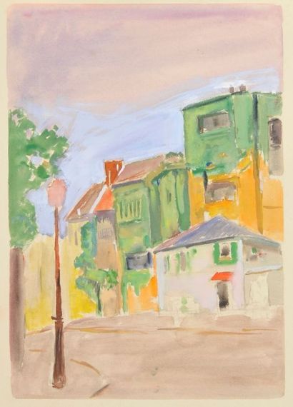 Jean AUREL (1907-1982) Vue de village, huile sur papier. 65 x 49,5 cm