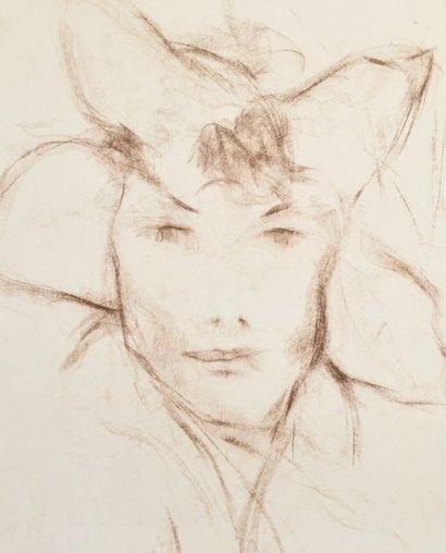Jean AUREL (1907-1982) Portrait de jeune homme, crayon gras. 61,5 x 50 cm