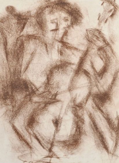 Jean AUREL (1907-1982) L'homme au violoncelle, crayon gras. 52 x 38 cm