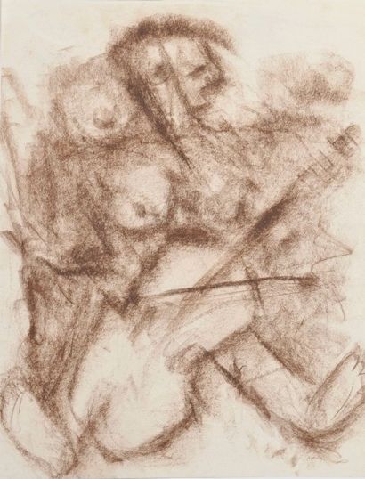 Jean AUREL (1907-1982) Femme au violoncelle, crayon gras. 50,5 x 38 cm