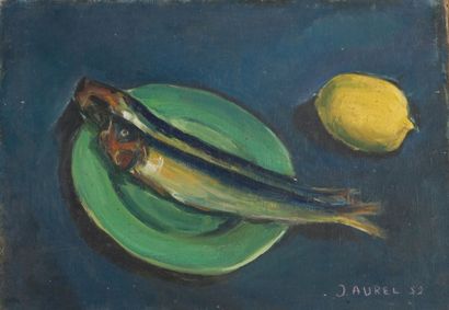 Jean AUREL (1907-1982) Nature morte au poisson, Huile sur toile, signé en bas à droite...