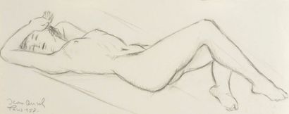 Jean AUREL (1907-1982) Dormeuse nue, crayon gras, signé en bas à gauche, Paris, 1957....