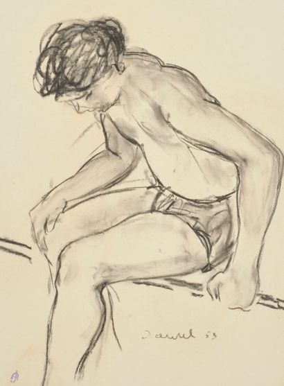Jean AUREL (1907-1982) Baigneur, crayon gras signé en bas à droite, monogrammée en...