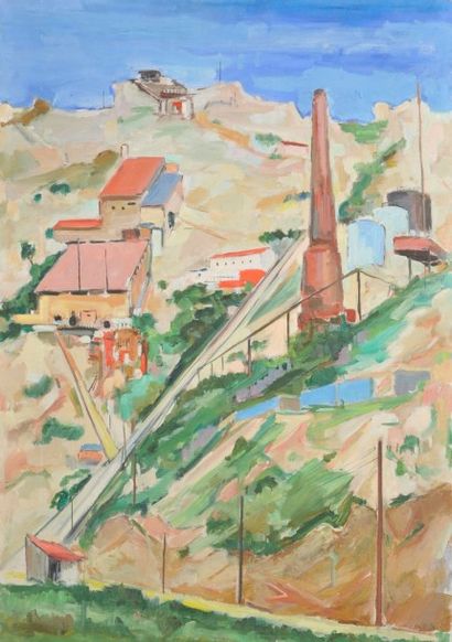Jean AUREL (1907-1982) Paysage aux usines, Huile sur toile, 91 x 64 cm