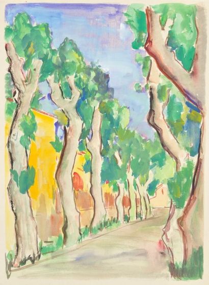 Jean AUREL (1907-1982) Allée d'arbres, gouache sur papier