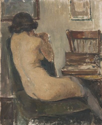 Jean AUREL (1907-1982) Nu assis de dos, Huile sur toile, signé en bas à gauche. 41...