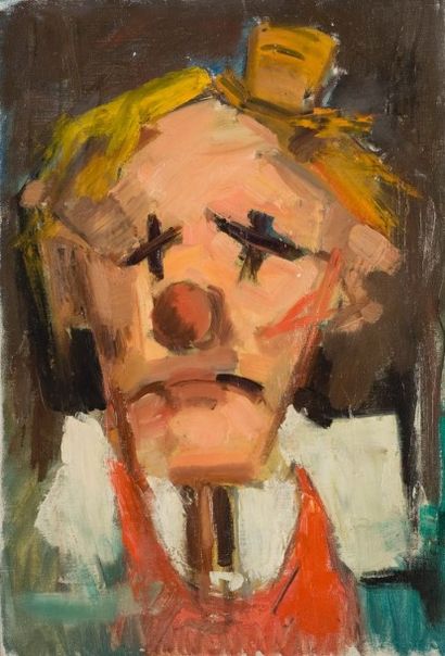 Jean AUREL (1907-1982) Clown, Huile sur toile, . 55,5 x 38,5. On y joint son dessin....