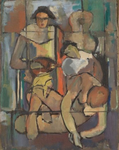 Jean AUREL (1907-1982) Personnages, Huile sur toile, . 66 x 50 cm