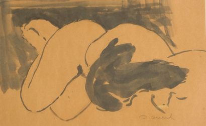 Jean AUREL (1907-1982) Nu, encre signé en bas à droite. 30,5 x 48 cm