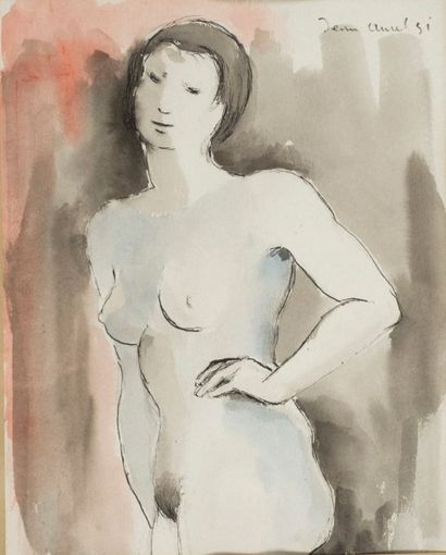 Jean AUREL (1907-1982) Nu de femme, aquarelle signé en haut à droite. 37 x 30 cm