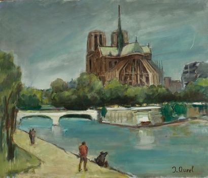 Jean AUREL (1907-1982) Vue de Notre-Dame, Huile sur toile, signée en bas à droite.49,5...