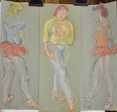 Jean AUREL (1907-1982) Trois danseuses, crayons gras et craie, signé en bas à gauche....