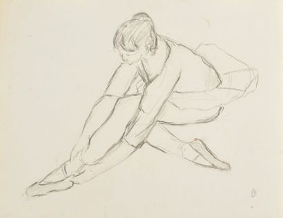 Jean AUREL (1907-1982) Deux danseuses et une étude de chaussons, techniques mixtes...