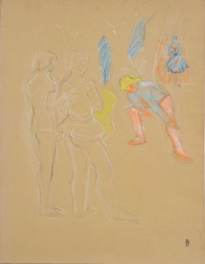 Jean AUREL (1907-1982) Etude de danseurs, pastel et crayon monogrammée en bas à droite....