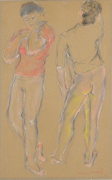 Jean AUREL (1907-1982) Deux danseurs, Craie et crayon, signé en bas à droite. 61,5...