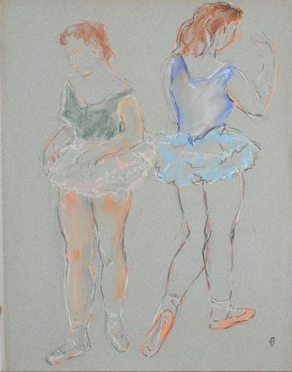 Jean AUREL (1907-1982) Deux danseuses, craie ou pastel monogrammée en bas à droite....