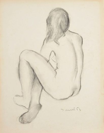 Jean AUREL (1907-1982) Nu, fusain signé en bas à droite, 1953. 65 x 50 cm