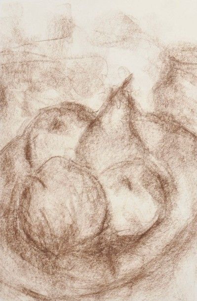 Jean AUREL (1907-1982) Nature morte aux pommes et à la poire, crayon gras. 44 x 28,5...