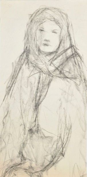 Jean AUREL (1907-1982) Portrait de femme, crayon gras. 73 x 36 cm