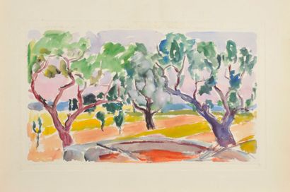 Jean AUREL (1907-1982) Paysage, aquarelle. 28 x 47 cm