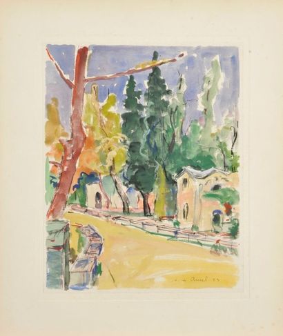 Jean AUREL (1907-1982) Paysage (Père Lachaise?), aquarelle signé en bas à droite,...
