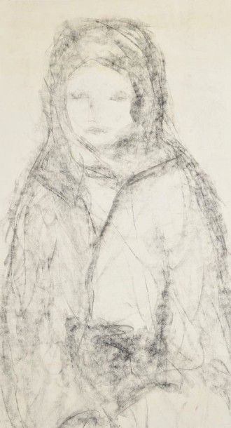 Jean AUREL (1907-1982) Portrait de femme, crayon gras. 57,5 x 31 cm